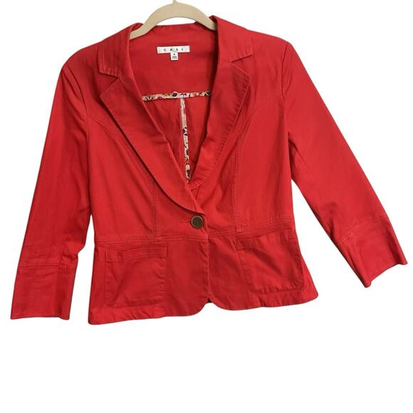 CAbi Red Fitted Cropped Jacket Blazer Women's Cotton Stretch Size 4 Career - Picture 6 of 13